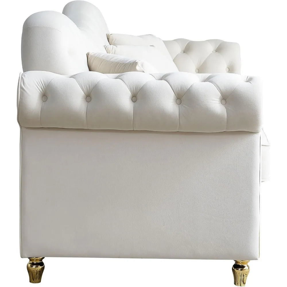 82.68'' Mid Century Loveseat Sofa, Modern Velvet Couch Chesterfield Sofa for Living Room, Hotel, Guest Room, Waiting Room, Beige