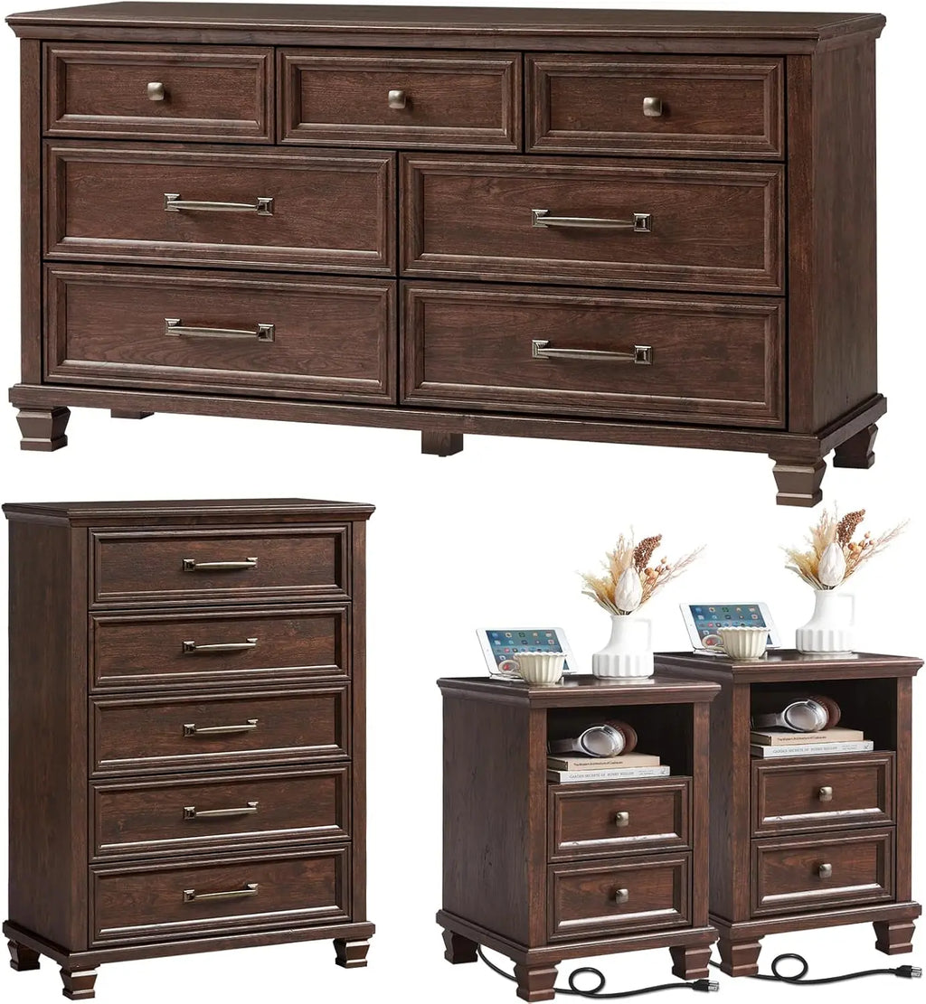 Premium 4 Piece - 5/7 Drawer Dresser & 2 Drawer Nightstand Set