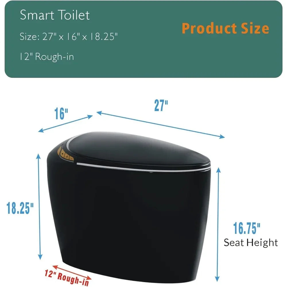 12“ Elongated Smart Toilet with Egg-Shaped,Foot Sensor,Night Light,Auto Flush Open & Close Seat,Build-in Bidet Seat,Multi-Functi