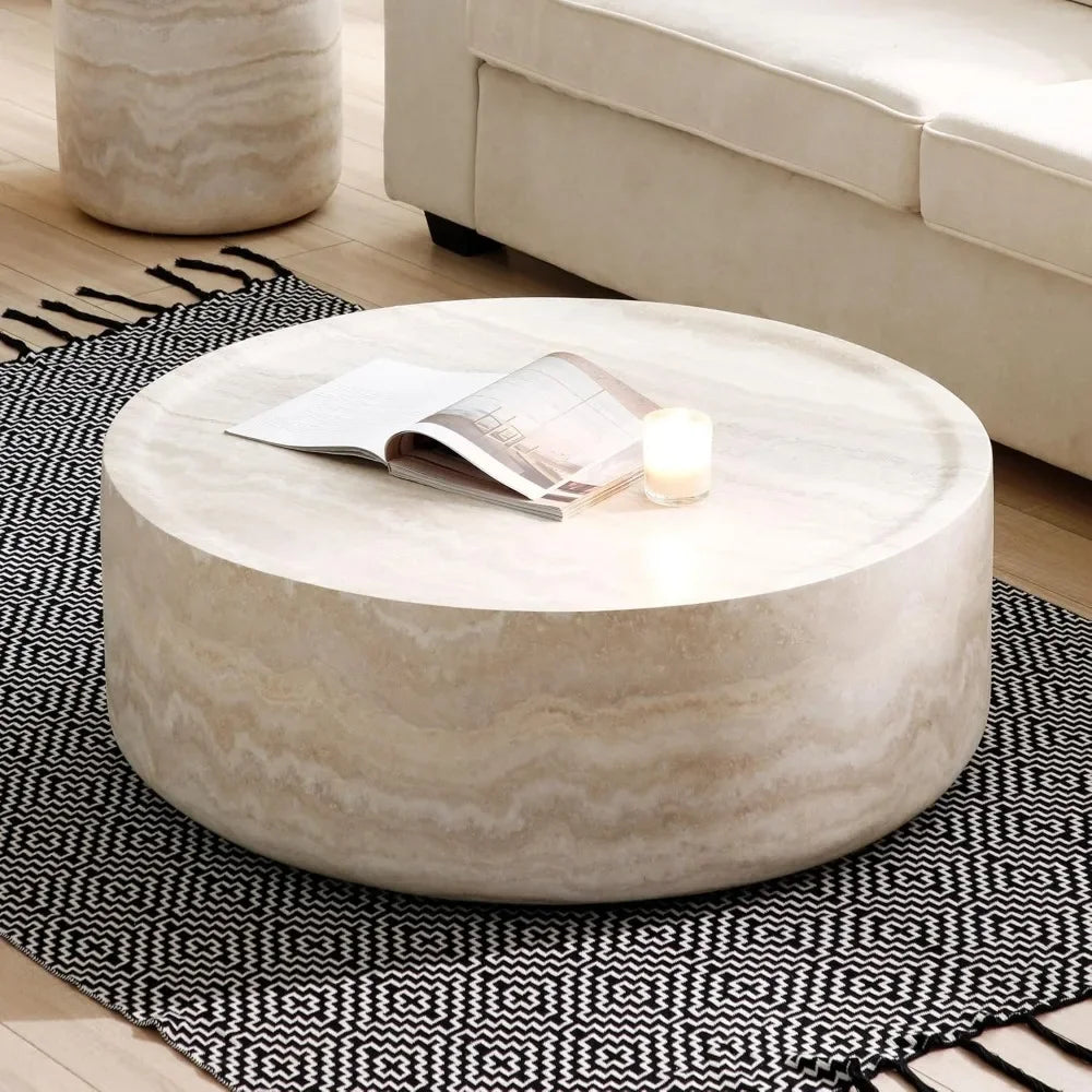Round Modern coffee table - colors white, black, cream