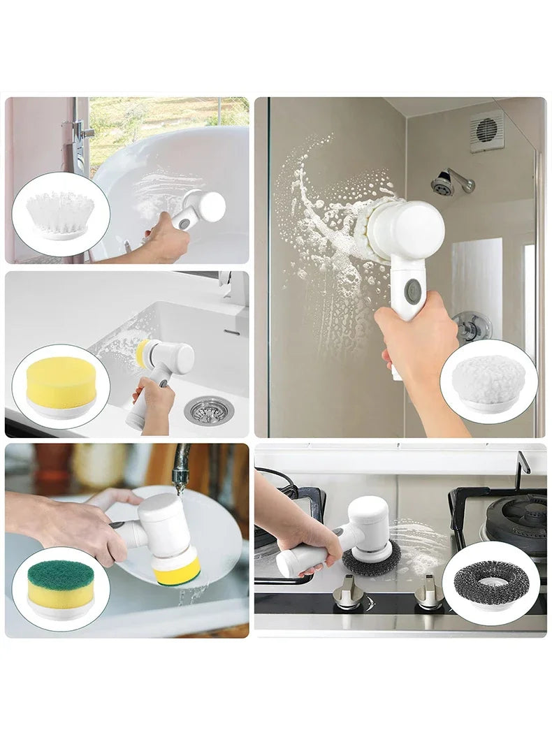 Electric Spin Scrubber Bathroom Cleaning Brush Power Scrubber with 5 Replaceable Brush Heads Electric Cleaning Brush