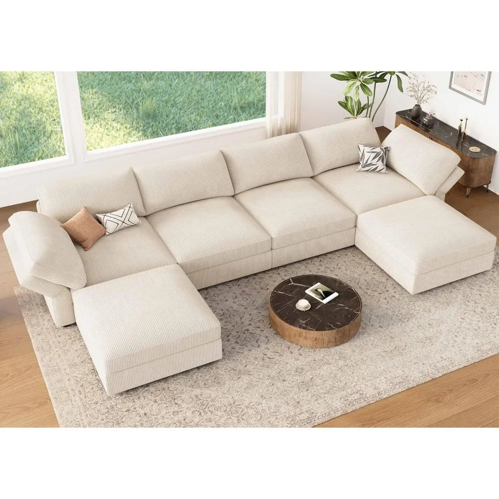 Modular Sectional Couch with Storage Corduroy Sectional Sofa with Chaise U Shaped Sectional Couches for Living Room