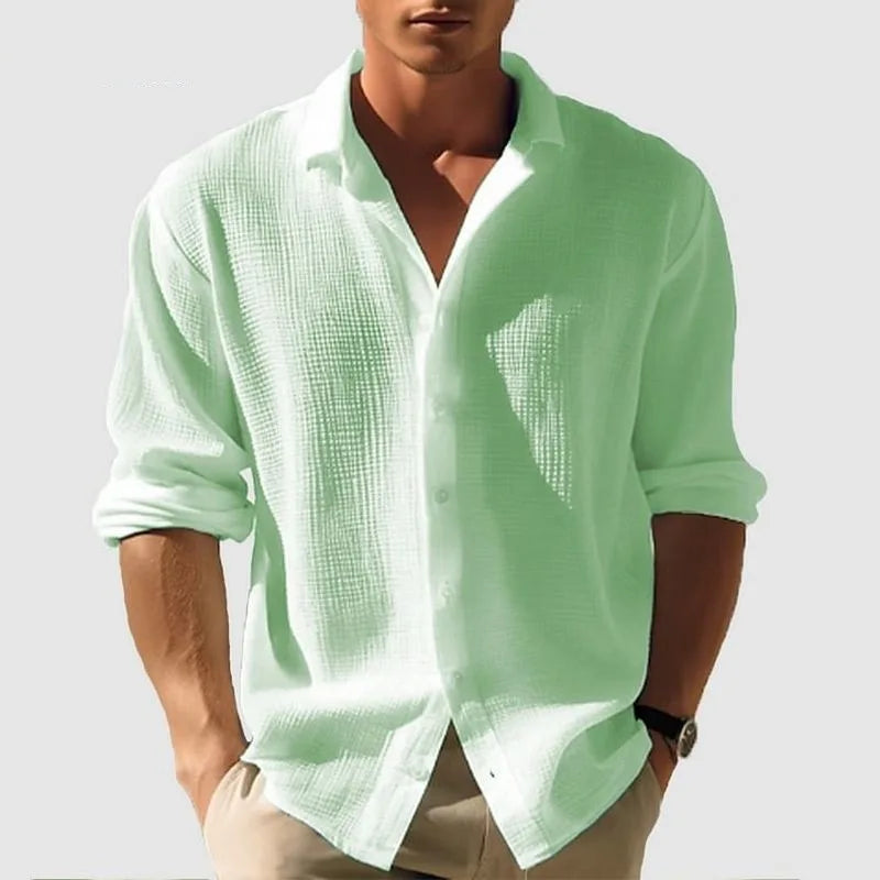 Men's Long-sleeved Shirt Waffle Spring Button Casual Fashion Black Top Street Cardigan 2025 New Blouses for Male