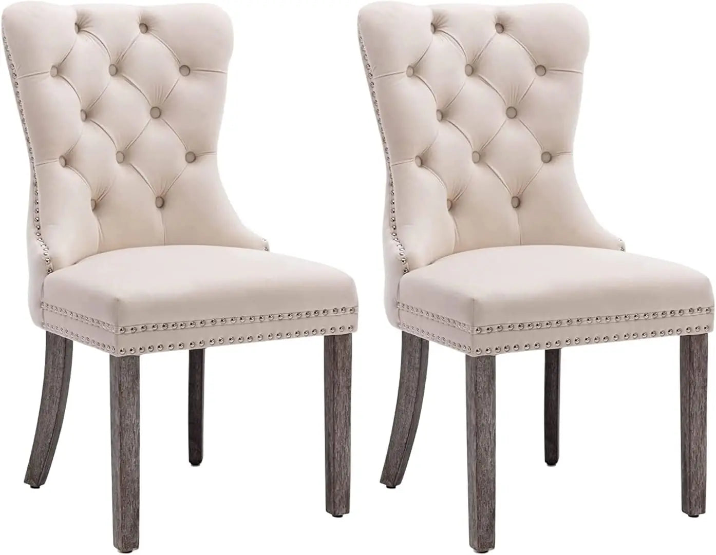 Leather Dining Chair Set of 6, Dining Room Chairs with Nailhead Ring Pull Trim, Upholstered Dining Chairs with Solid Wood Legs