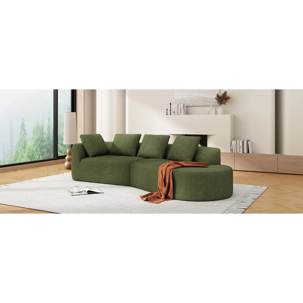 116' Curved Sectional Sofa Pearl Upholstery High-Density Sponge Chaise Lounge 2-Piece Set Living Room Furniture
