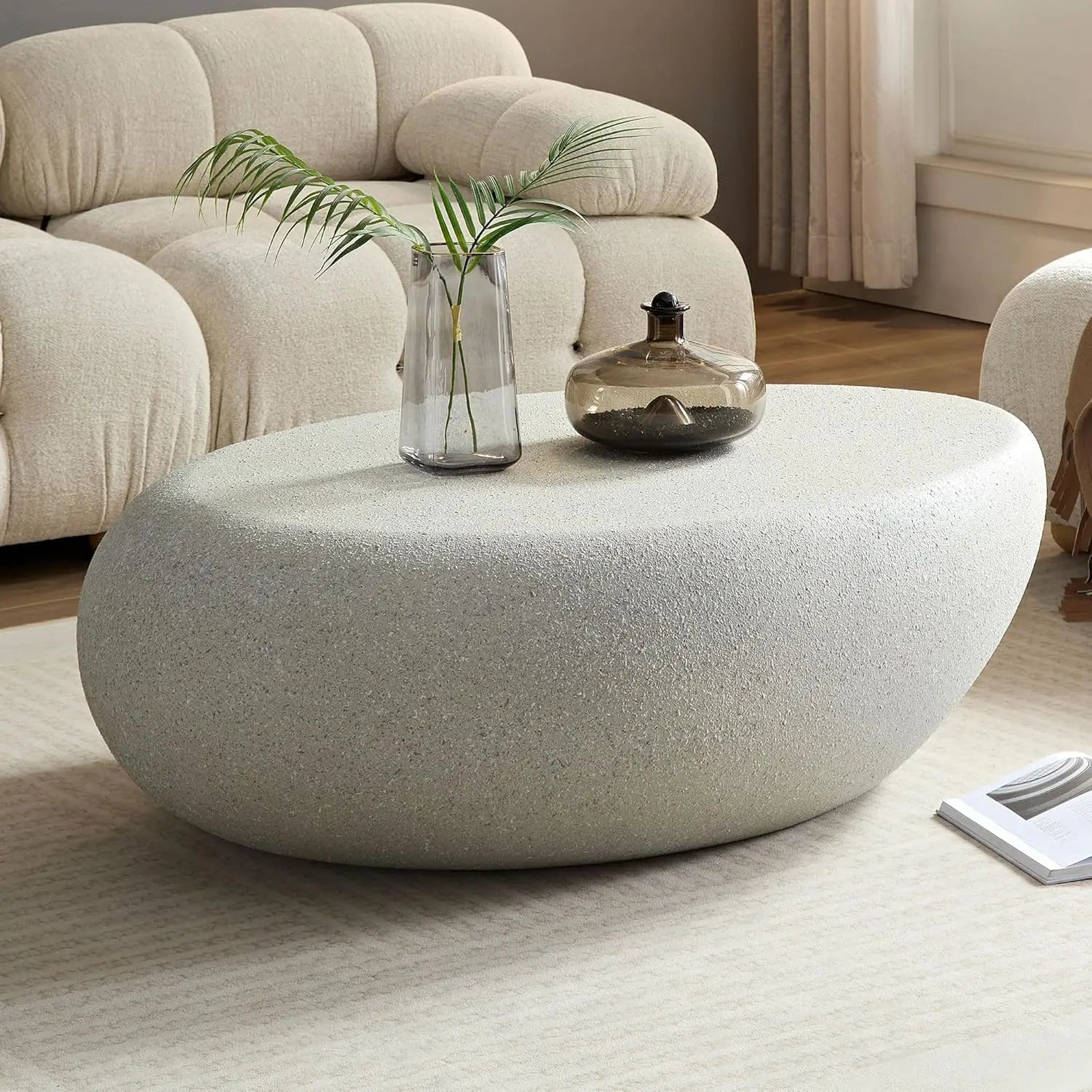 Oval Coffee Table with Grainy Matte Rocks Pattern