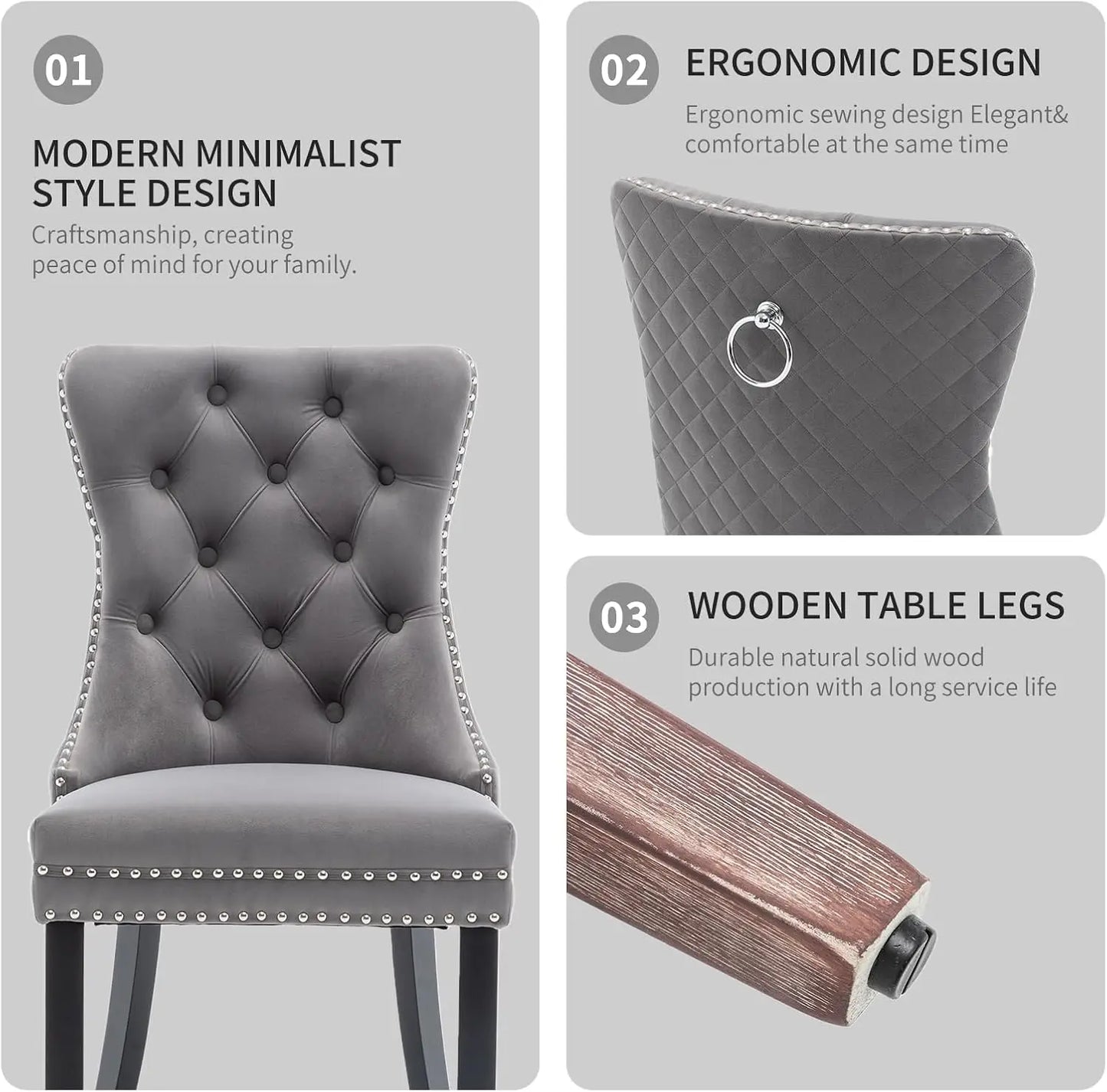 Velvet Dining Chairs Set of 4, Upholstered Dining Room Chairs with Nailhead Trim, Sillas de Comedor Modernas 4, Wooden Kitchen