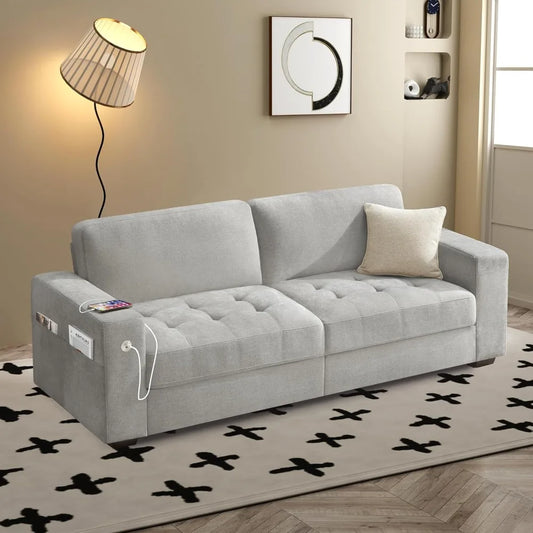 89" Modern Sofa for Living Room Apartment 3 People Seat, Deep Seat & Wide Armrest Chenille Sofa Couch with USB/Type-