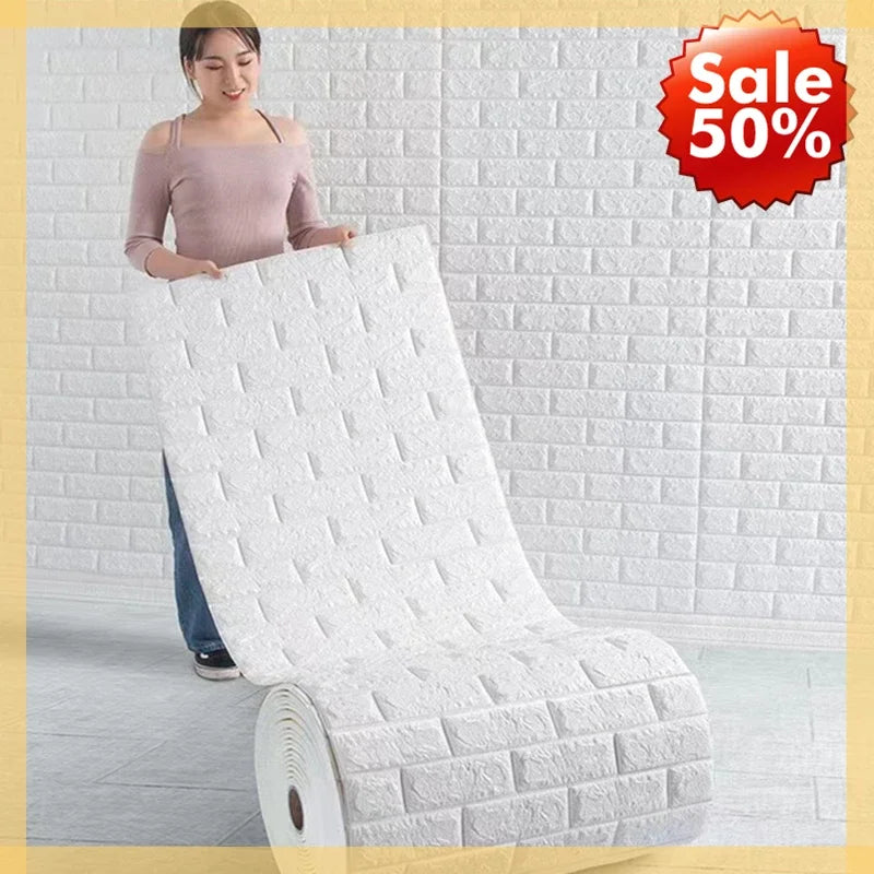 70cm*2m 3D Soft Foam Brick Wallpaper Sticker Roll DIY Self