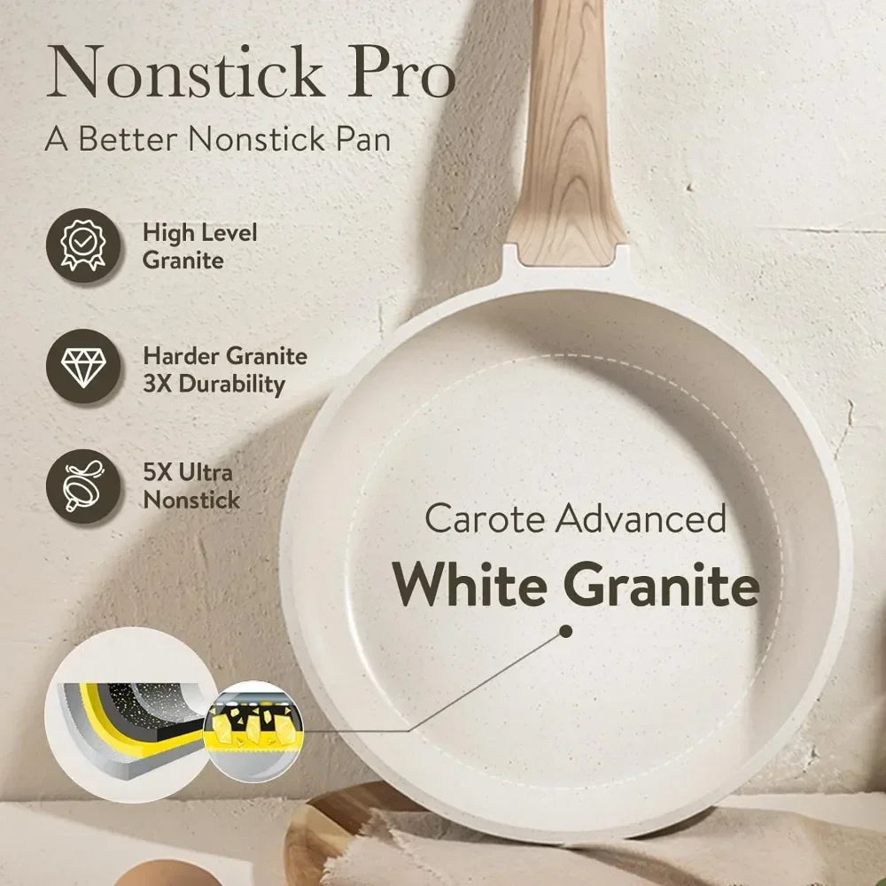 ECO 21 Pcs Pots and Pans Set, Nonstick Cookware - White Granite