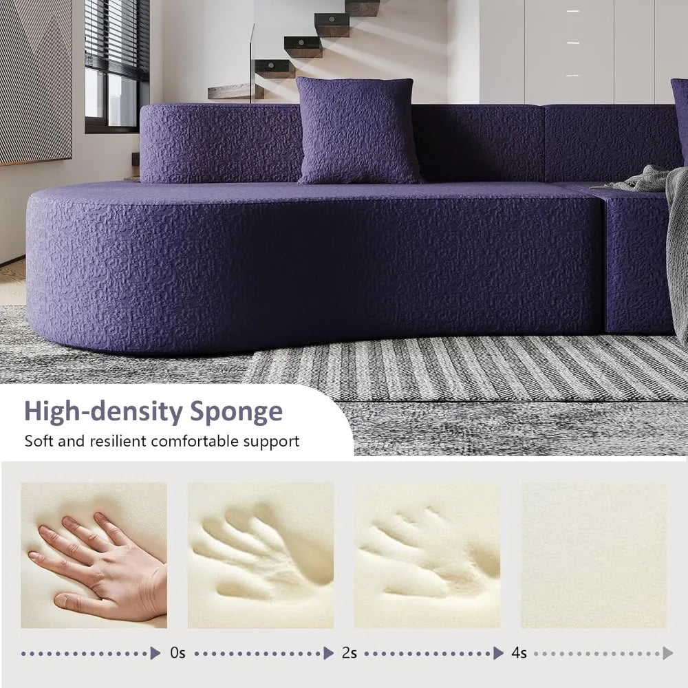 109" Modern Sectional Curved Couch, Upholstered 4-Seater Sofa with 2 Throw Pillows,Luxury Chenille Boucle Couches with High-Dens