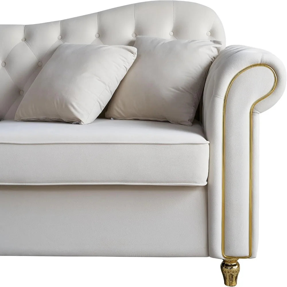 82.68'' Mid Century Loveseat Sofa, Modern Velvet Couch Chesterfield Sofa for Living Room, Hotel, Guest Room, Waiting Room, Beige
